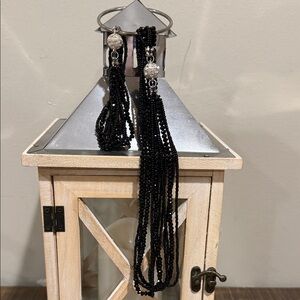 Elegant Black Beaded Necklace and Earring Set